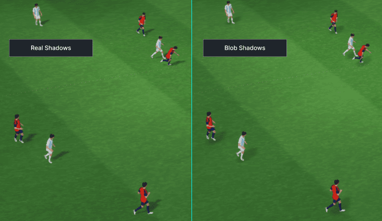 Real shadows versus blob shadows on the football pitch
