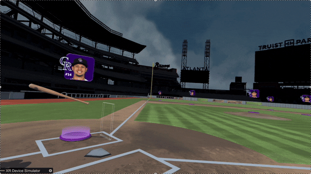 Animated batting scene with layered baseball data visualization